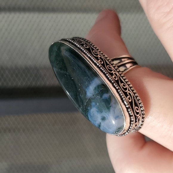 New Huge Moss Agate 925 Silver Statement Ring. - Picture 13 of 16